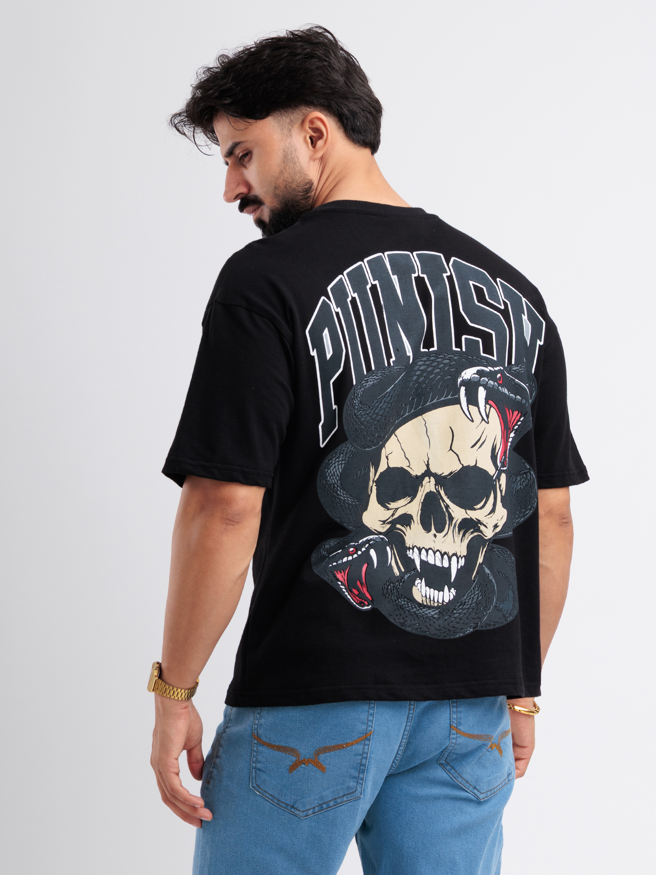 Punish Skull & Snake Oversized Graphic T-Shirt - View 5