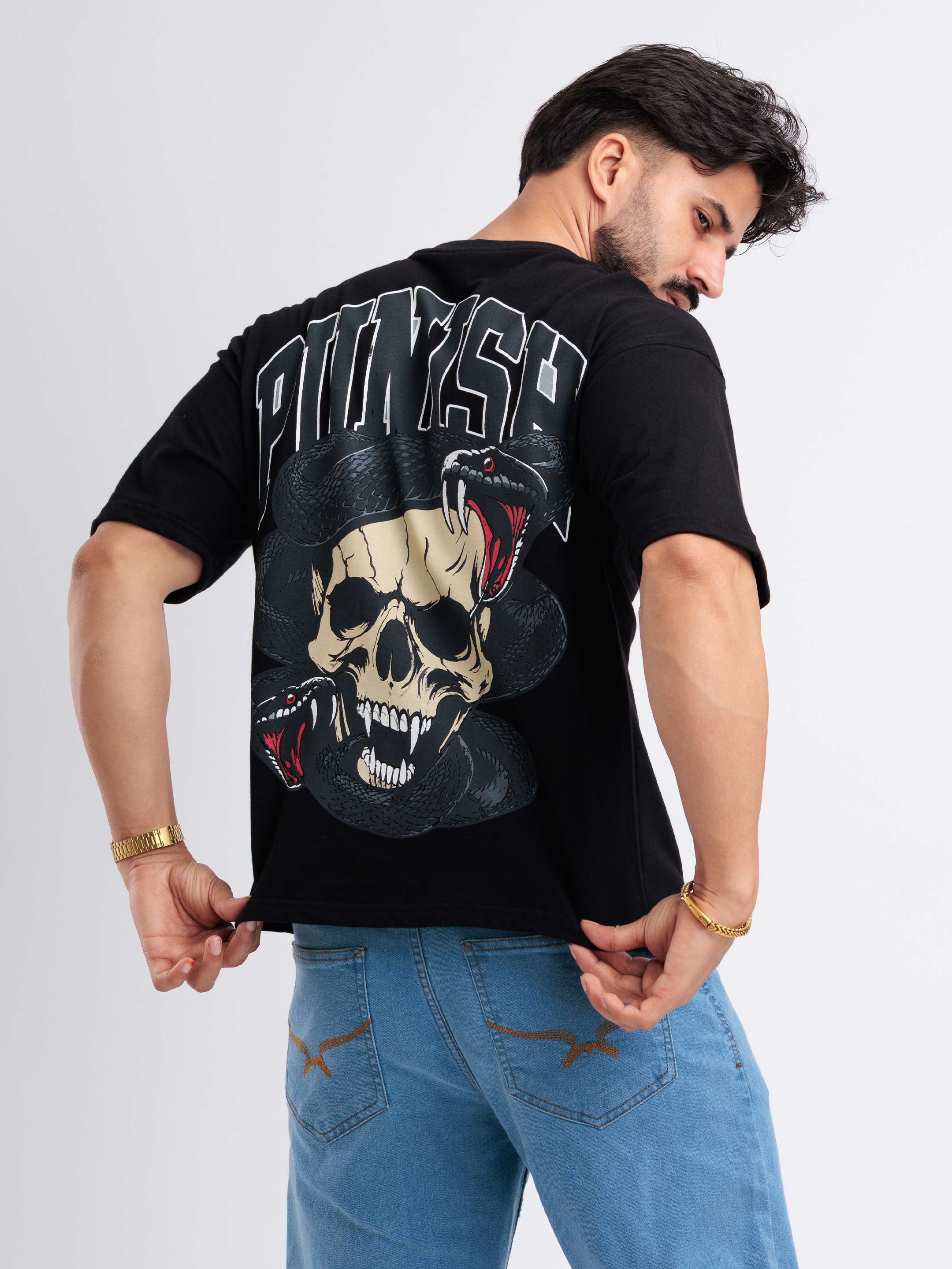 Punish Skull & Snake Oversized Graphic T-Shirt - View 4