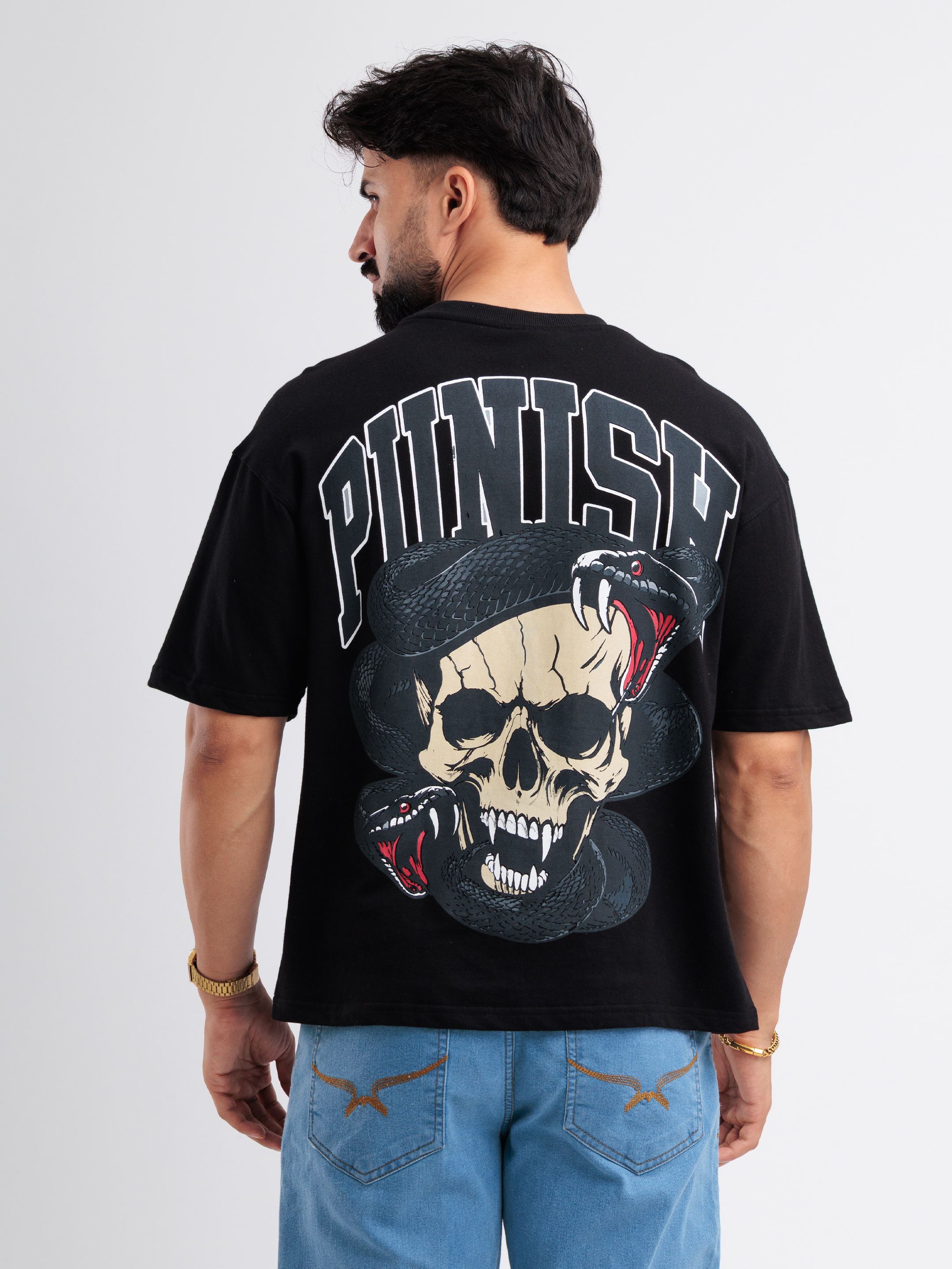 Punish Skull & Snake Oversized Graphic T-Shirt - View 3