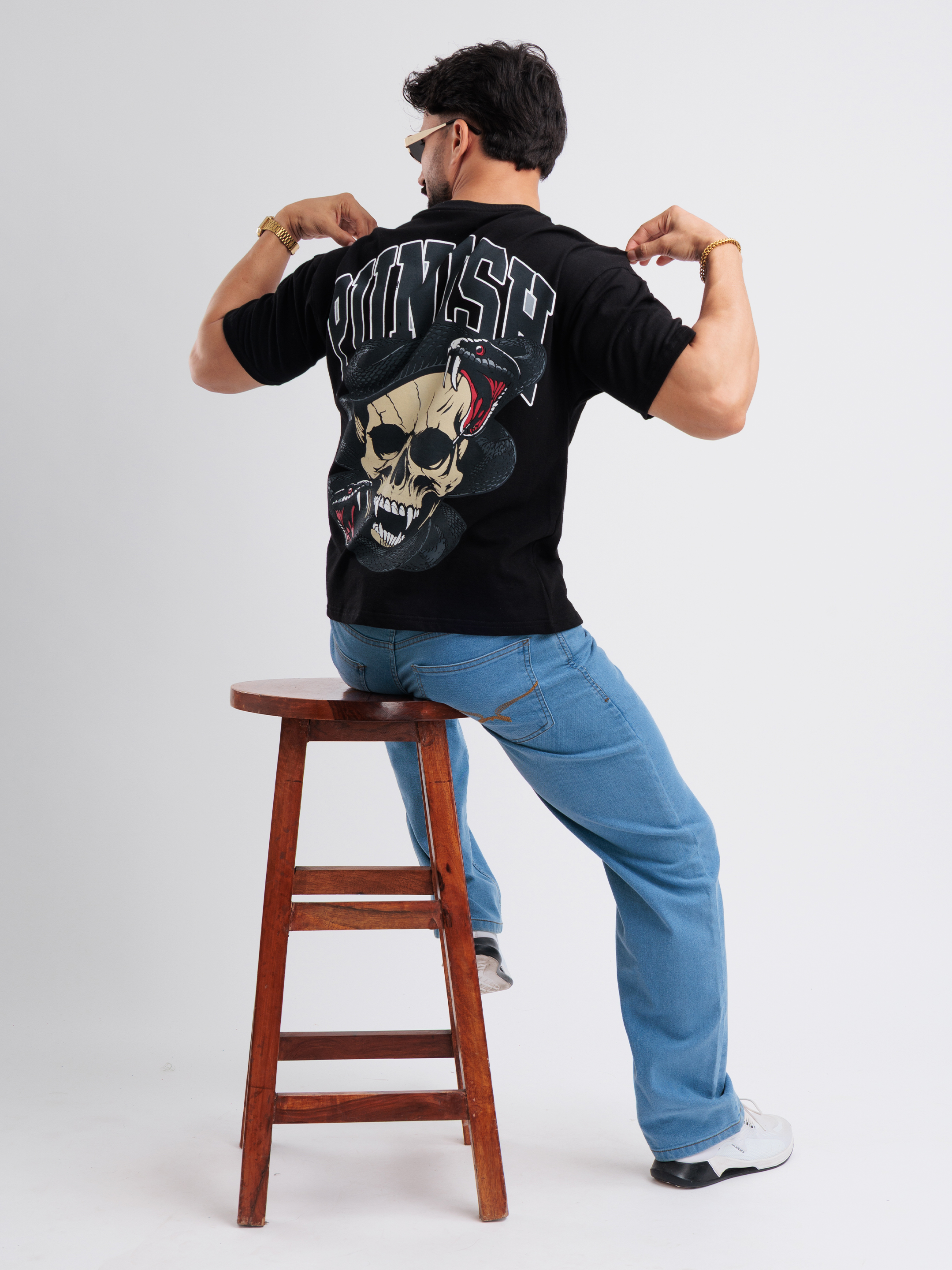 Punish Skull & Snake Oversized Graphic T-Shirt - View 2