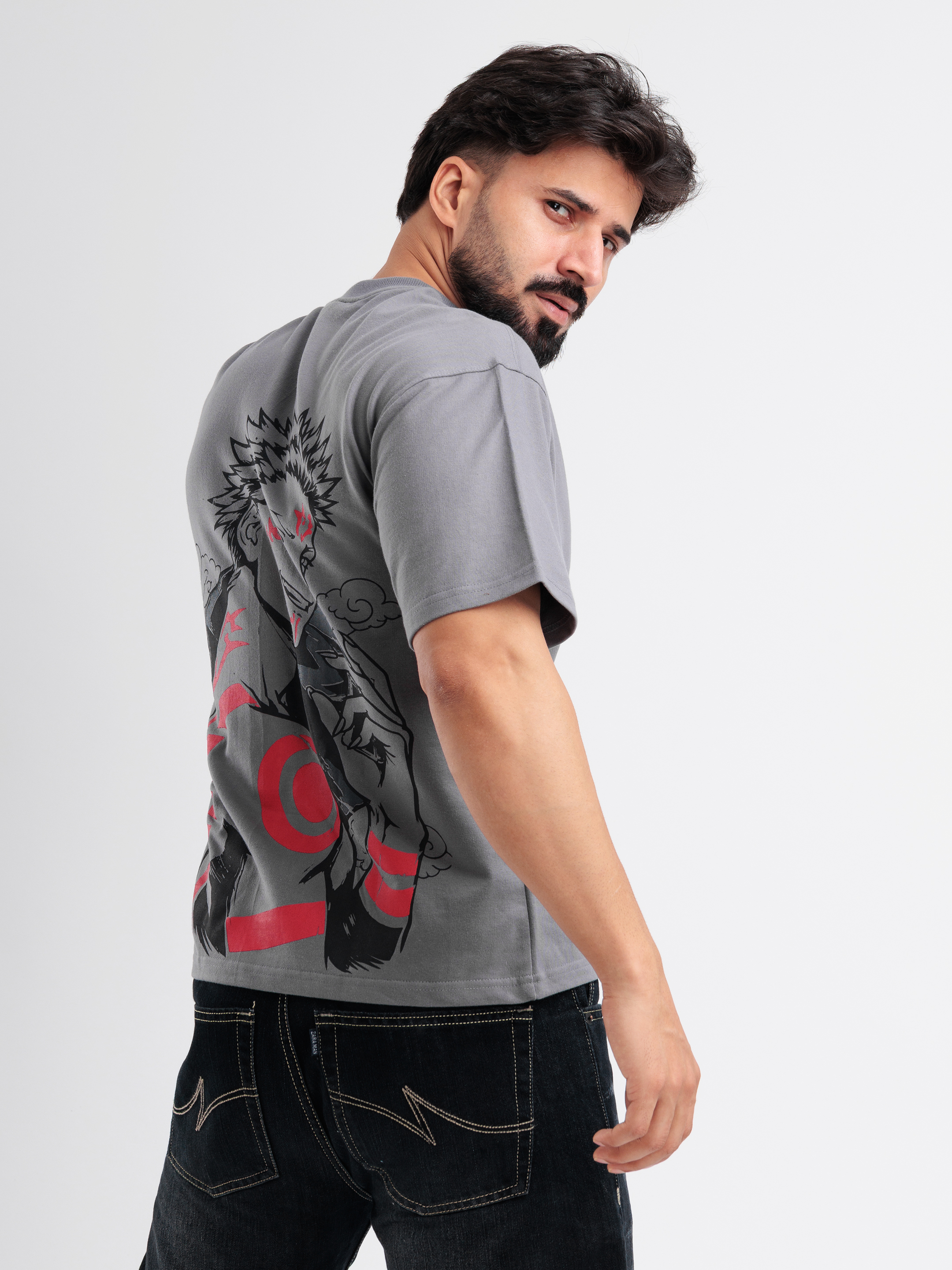 Grey Anime Graphic Oversized T-Shirt – Bold Streetwear Edition - View 3