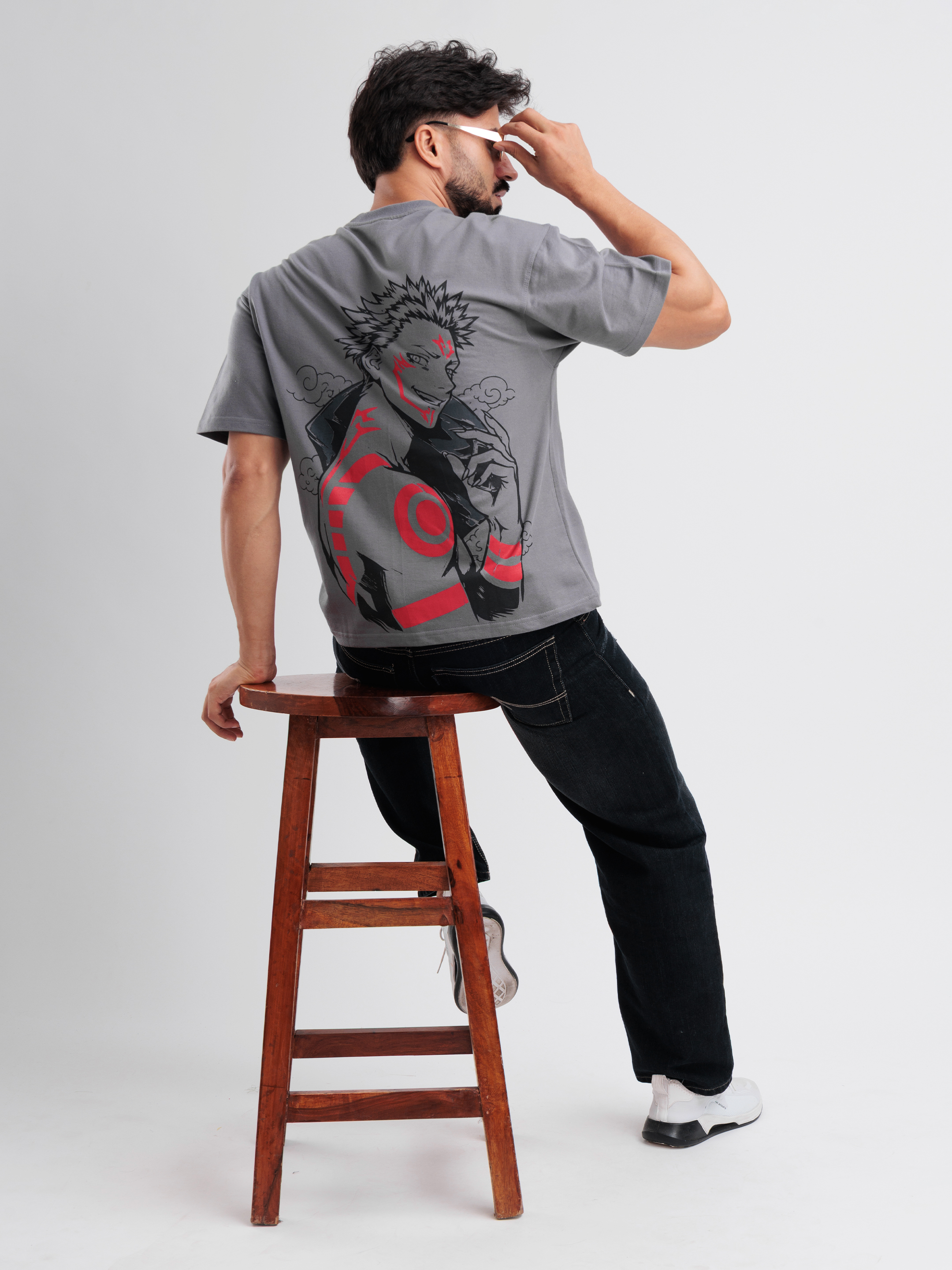 Grey Anime Graphic Oversized T-Shirt – Bold Streetwear Edition - View 2