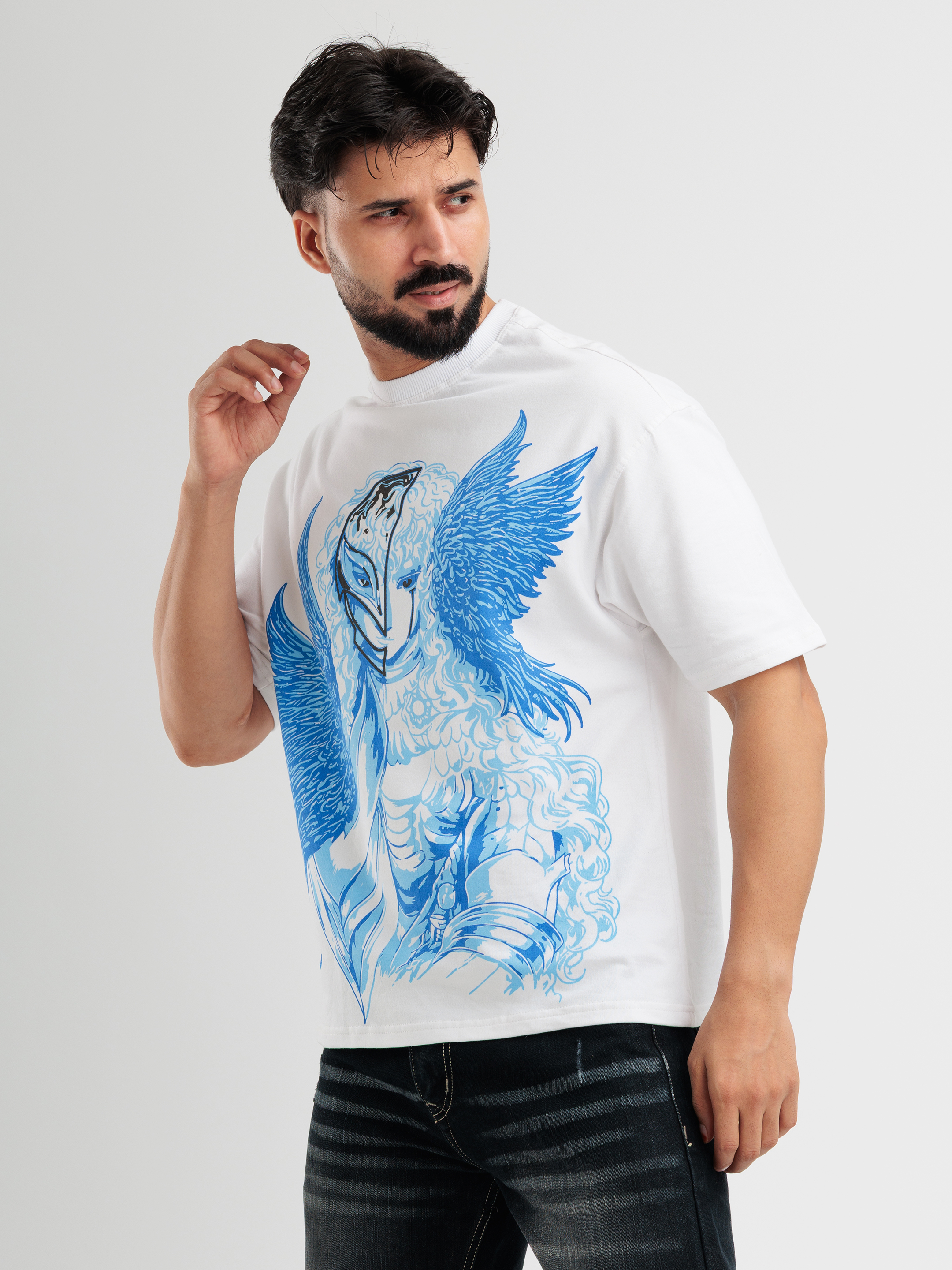 Blue Angel White Anime Street Wear Tee - View 2