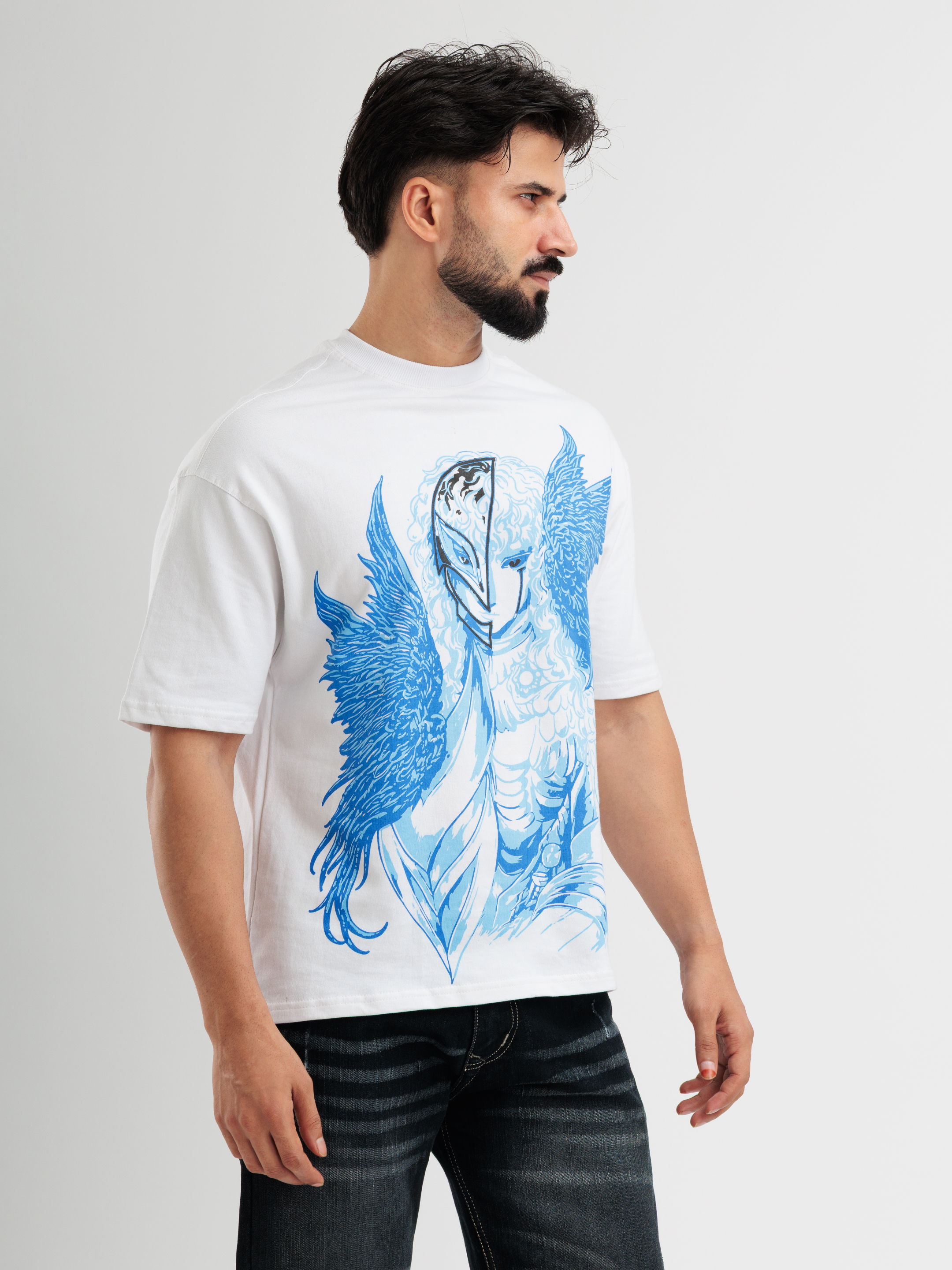 Blue Angel White Anime Street Wear Tee - View 3