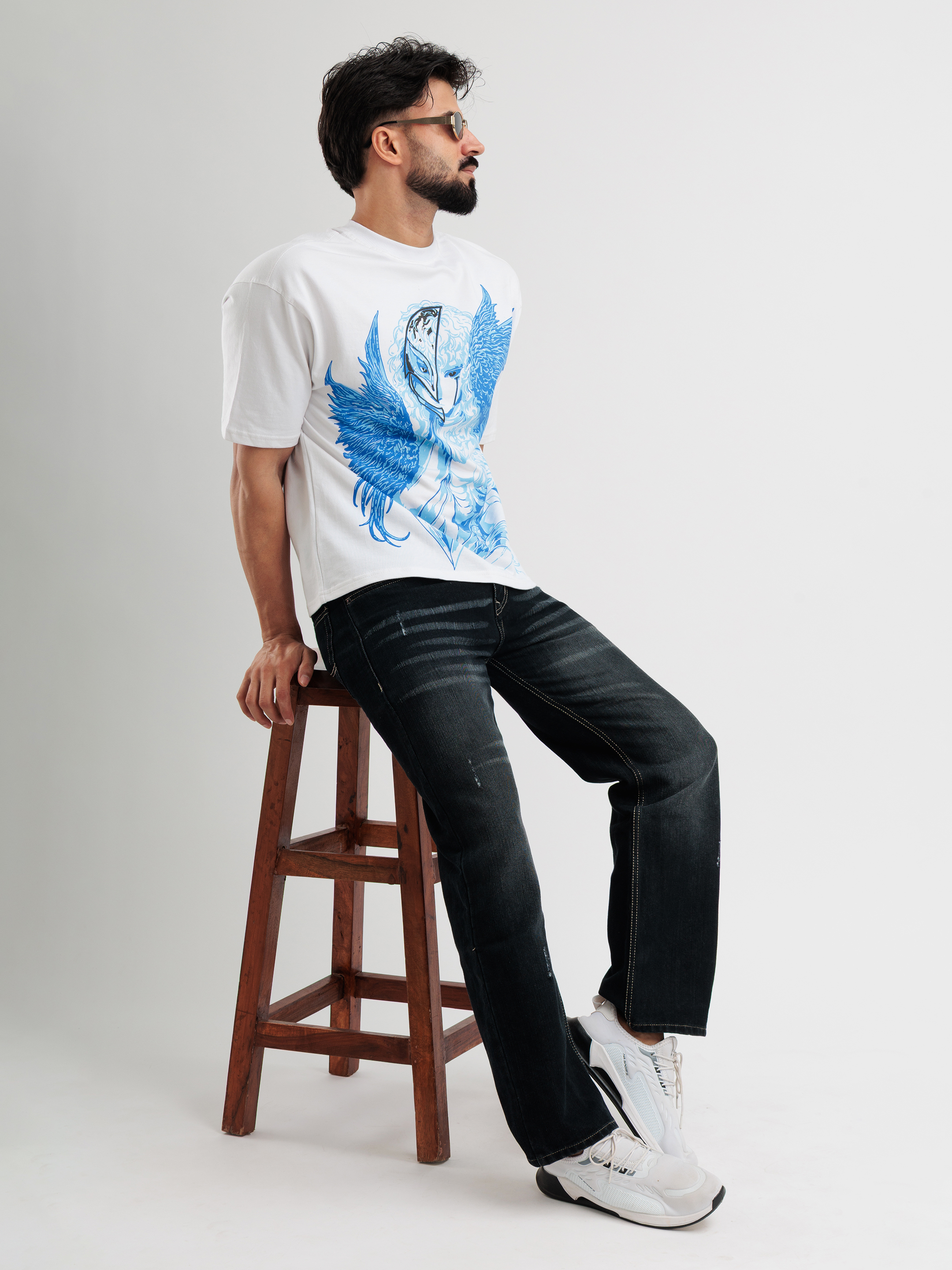 Blue Angel White Anime Street Wear Tee - View 5