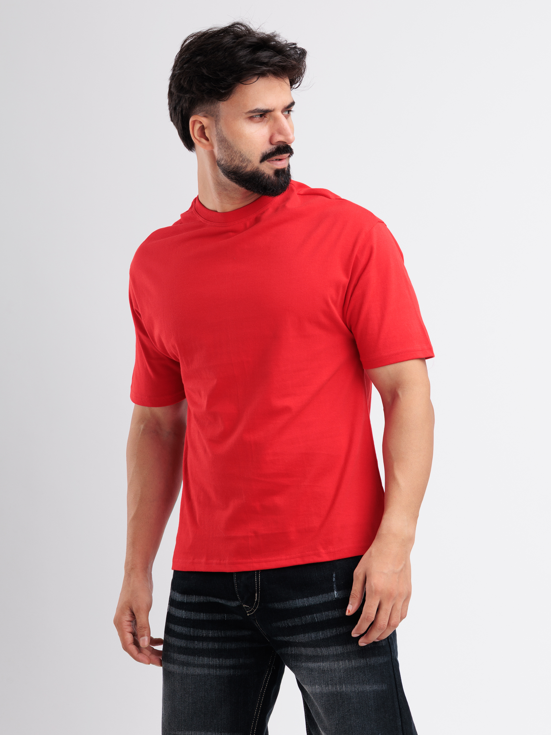 Bright Red Casual Oversized T-Shirt for Men - View 4