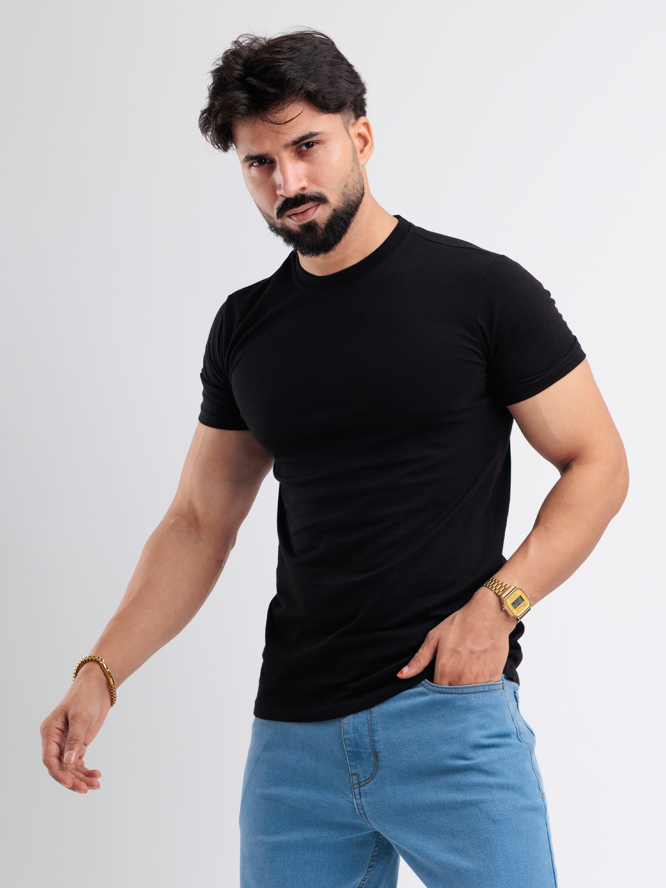 Casual Black Tee - View 4