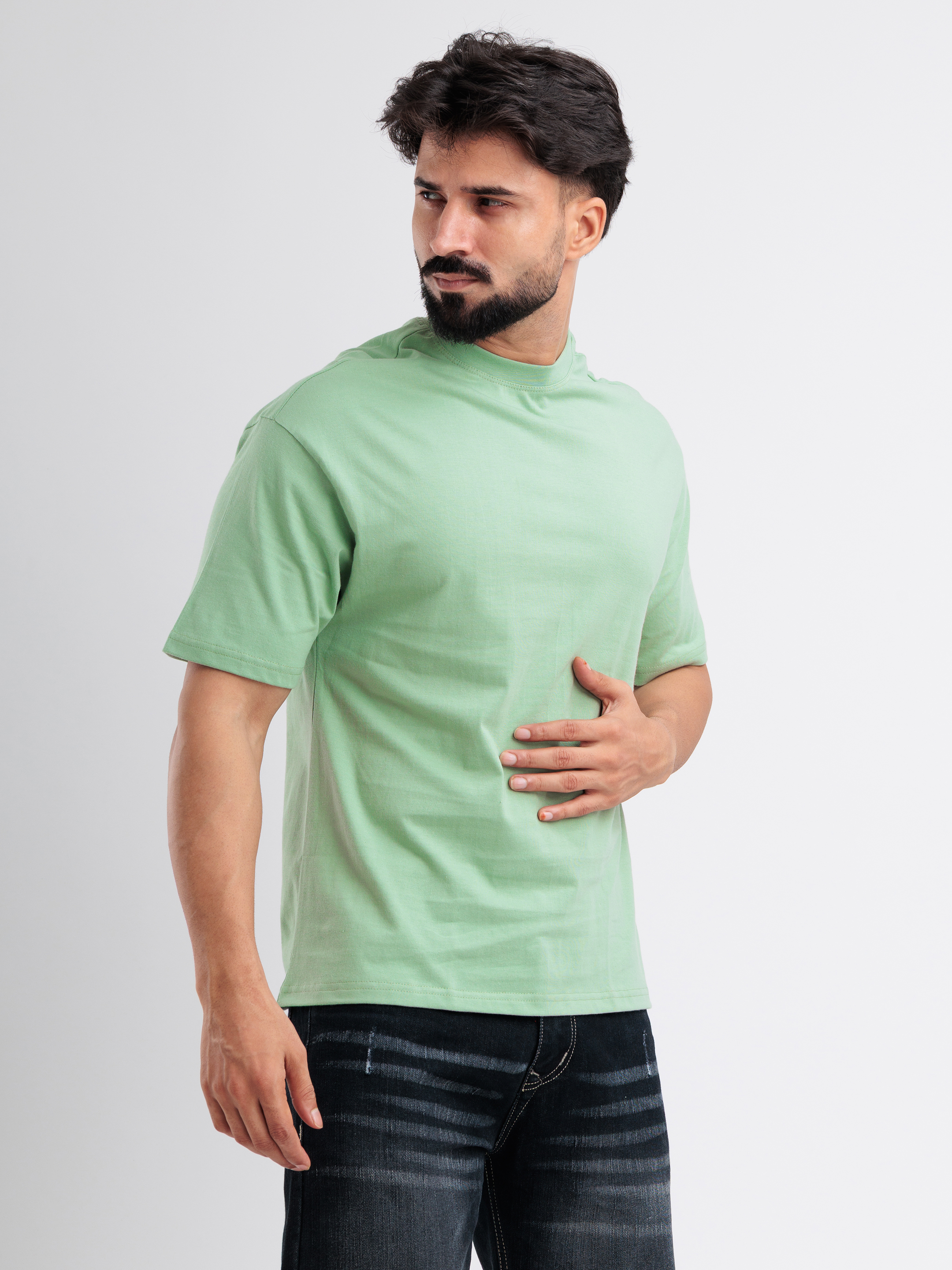Casual Mint Green Oversized T-Shirt | 240 GSM Terry Cotton | Styloox - View 4